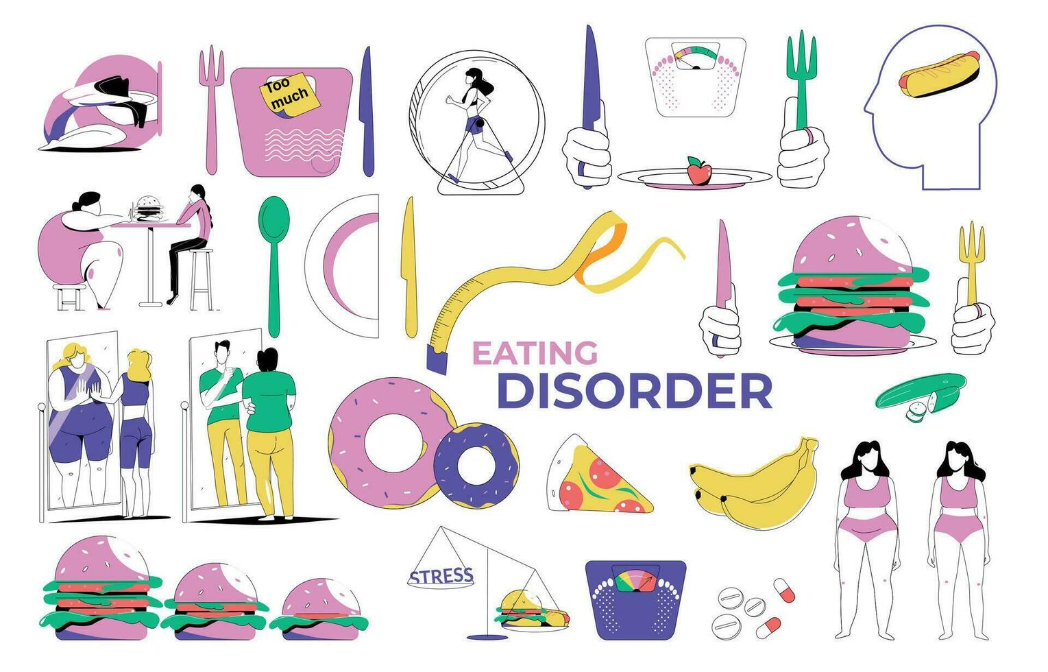 Eating Disorder Icon Set vector