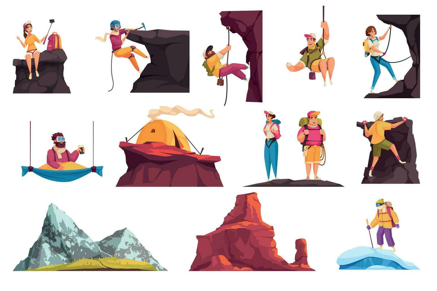 Climber Alpinist Icon Set vector