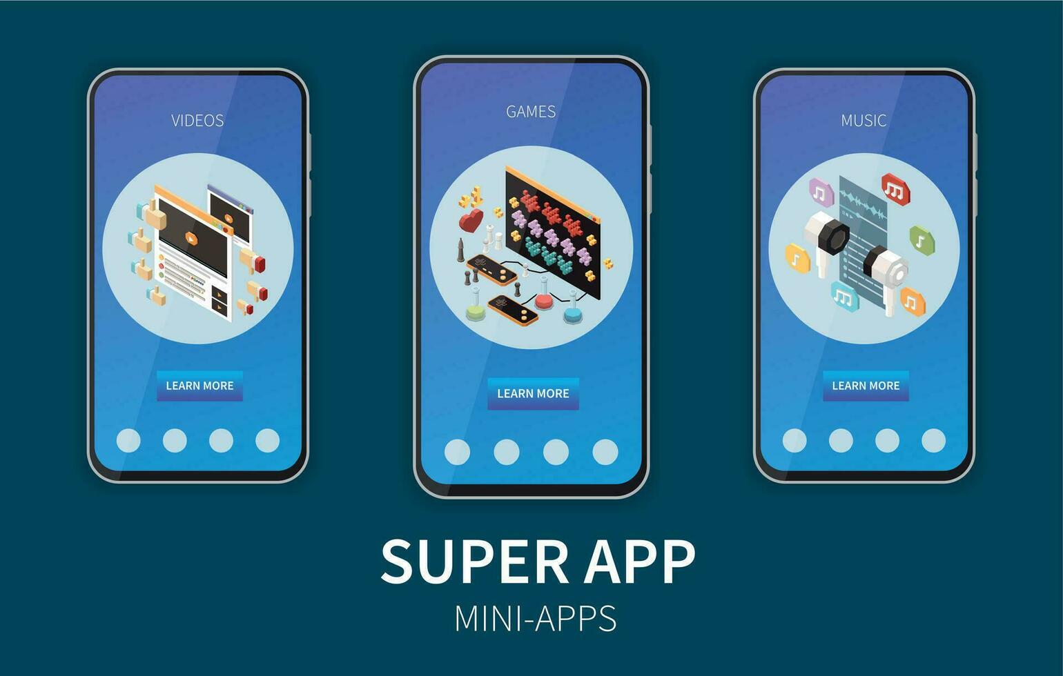 Superapp Isometric Set vector
