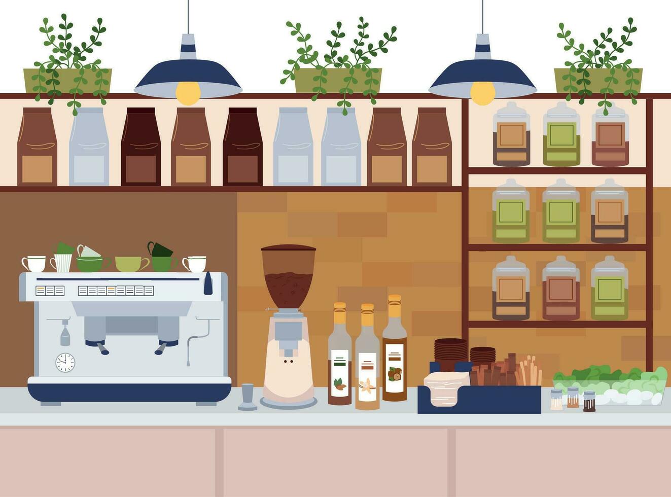 Modern Cafe Kitchen Composition vector