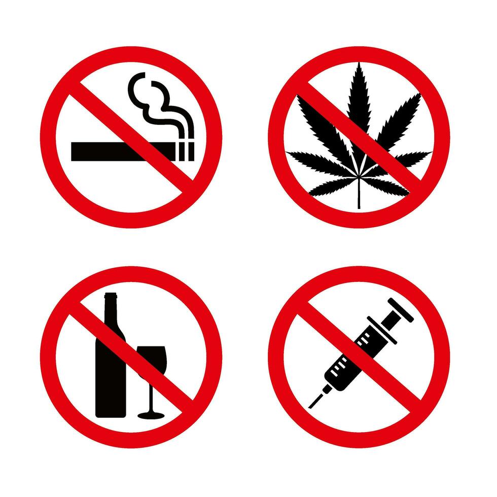 Narcotics and cannabis prohibition sign icon set vector