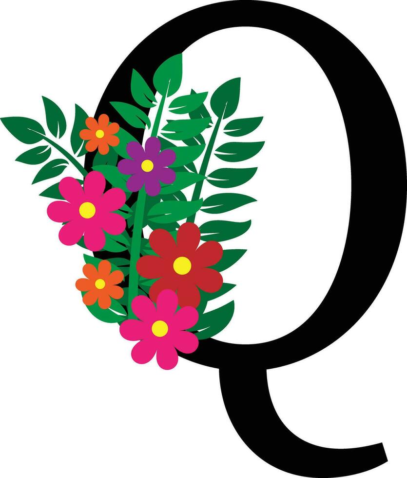 q floral alfabeto diseño vector
