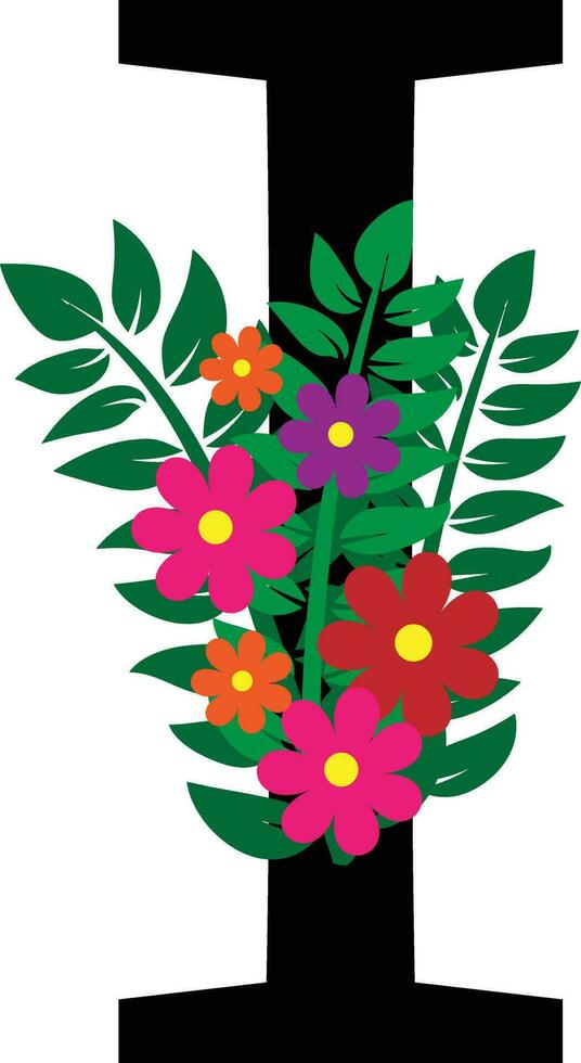 I Floral Alphabet Design vector