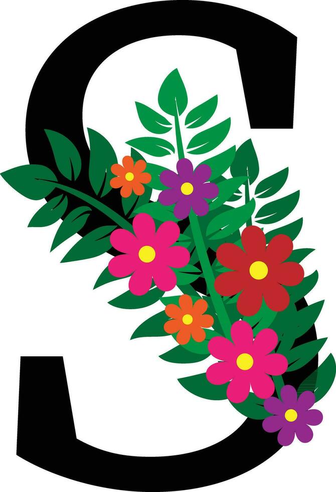 S Floral Alphabet Design vector