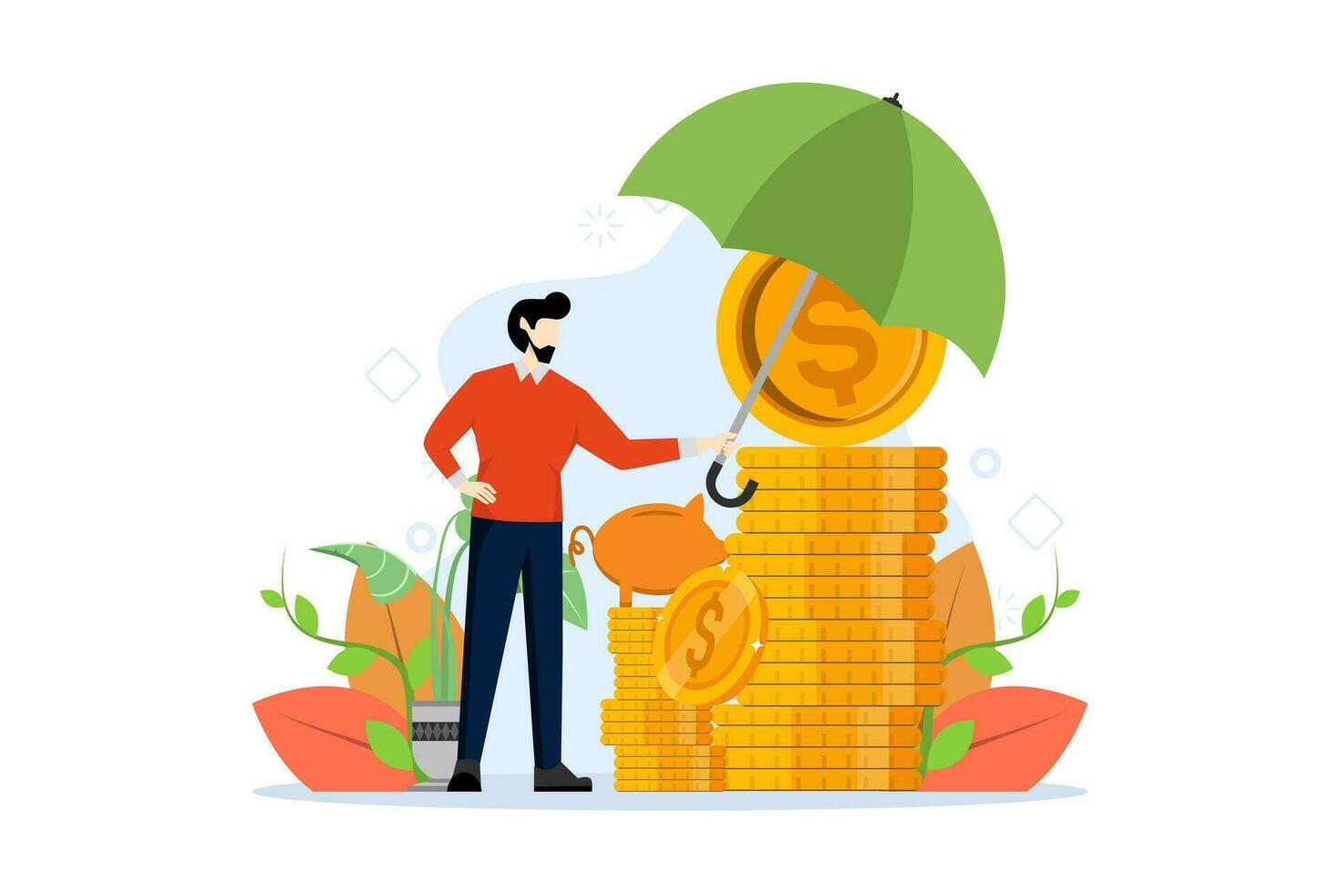 People save money and protect bank deposits. Financial insurance. money protection investment security concept, guarantee. Financial savings insurance. Vector illustration in flat design.