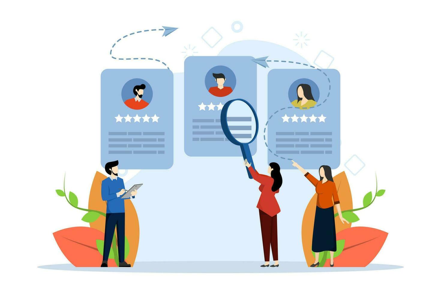 Employment Recruitment Concept, Displaying human resources selecting the best candidate, Suitable for landing page, UI, web, App, editorial, flyer and banner modern flat design illustration vector