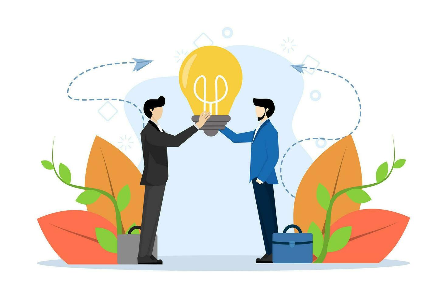 Bright idea to solve problem, positive thinking, brainstorming idea concept, creativity and imagination. Business team or coworkers brainstorming. business team thinking of new innovative ideas. vector