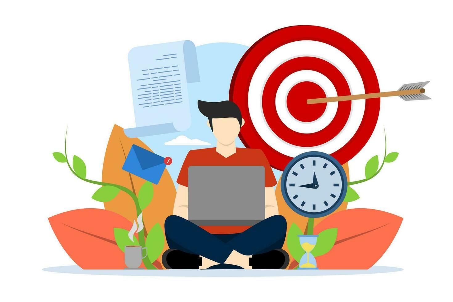 Stay focused concept. working man with goals, schedule and new mail