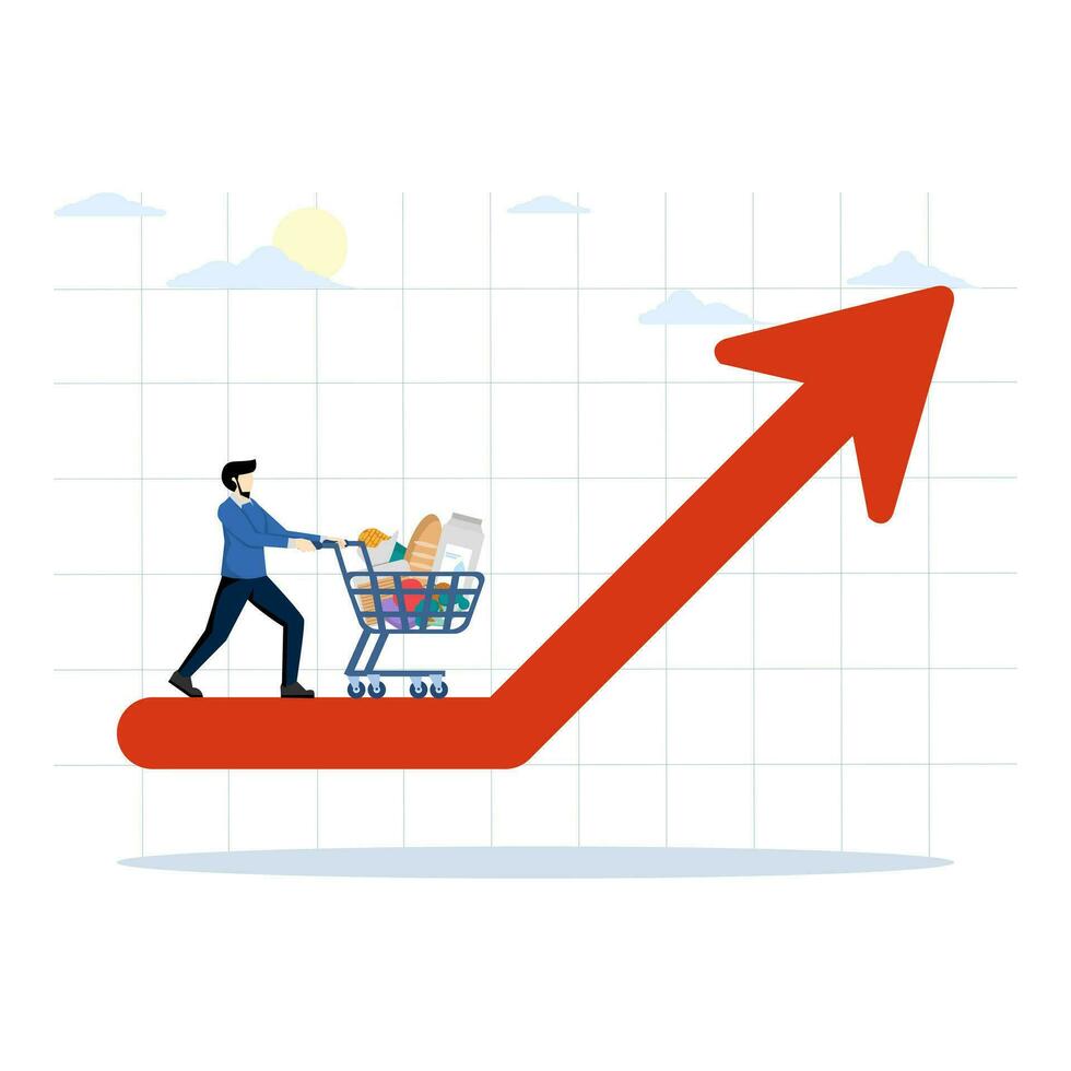 Economic crisis, financial crisis due to rising inflation, commodity prices. Rising price. Concept of crisis and rising commodity prices. High inflation affects the prices of goods on world markets. vector