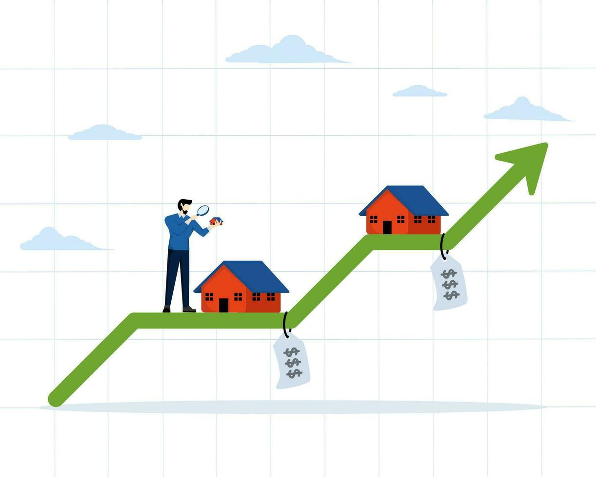 Agent Portfolio, Real Estate Investor concept. real estate, Investment Opportunity. House prices are up. businessman with green graph of rising house prices. building and property investment. vector