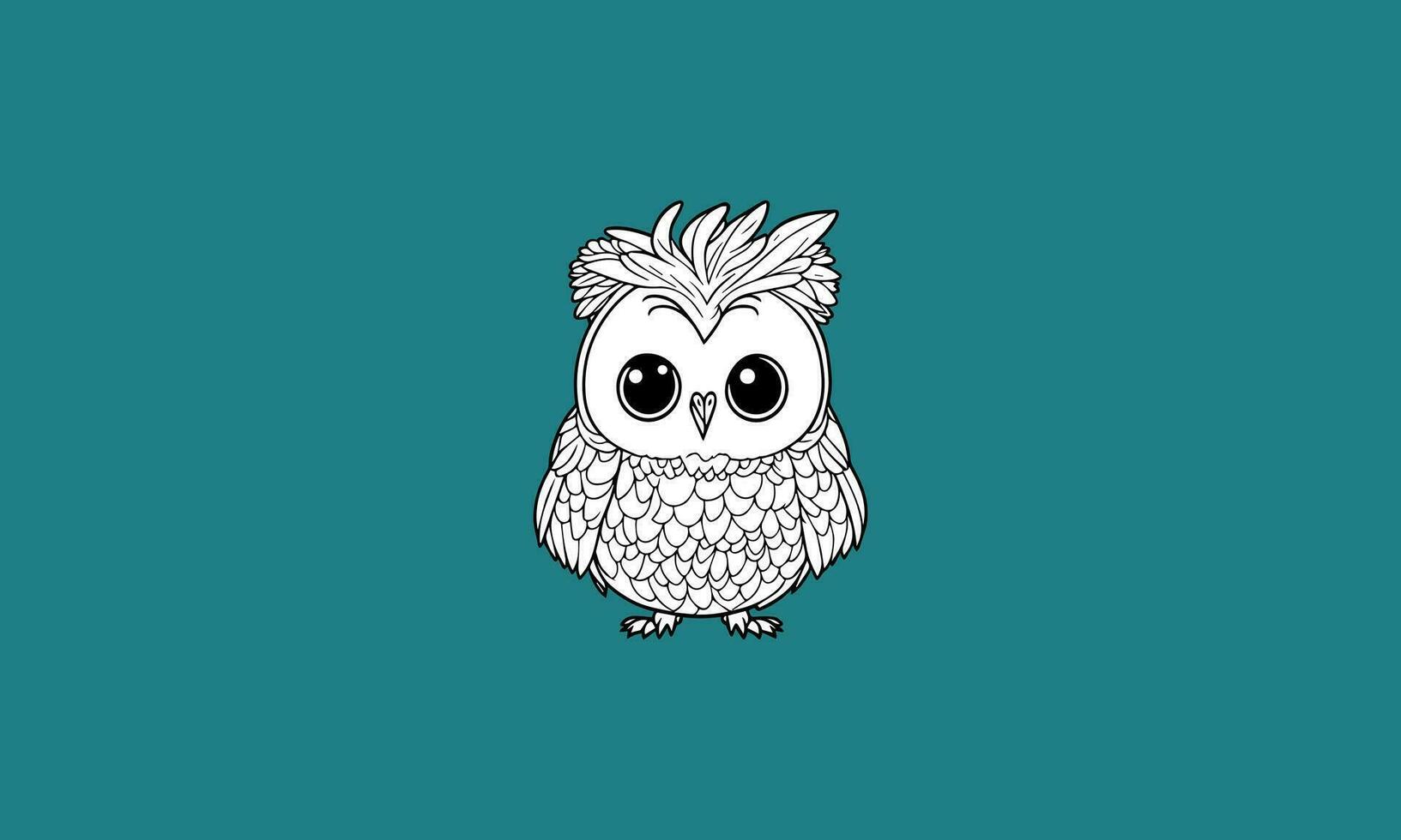 happy cute owl kawaii line art design vector