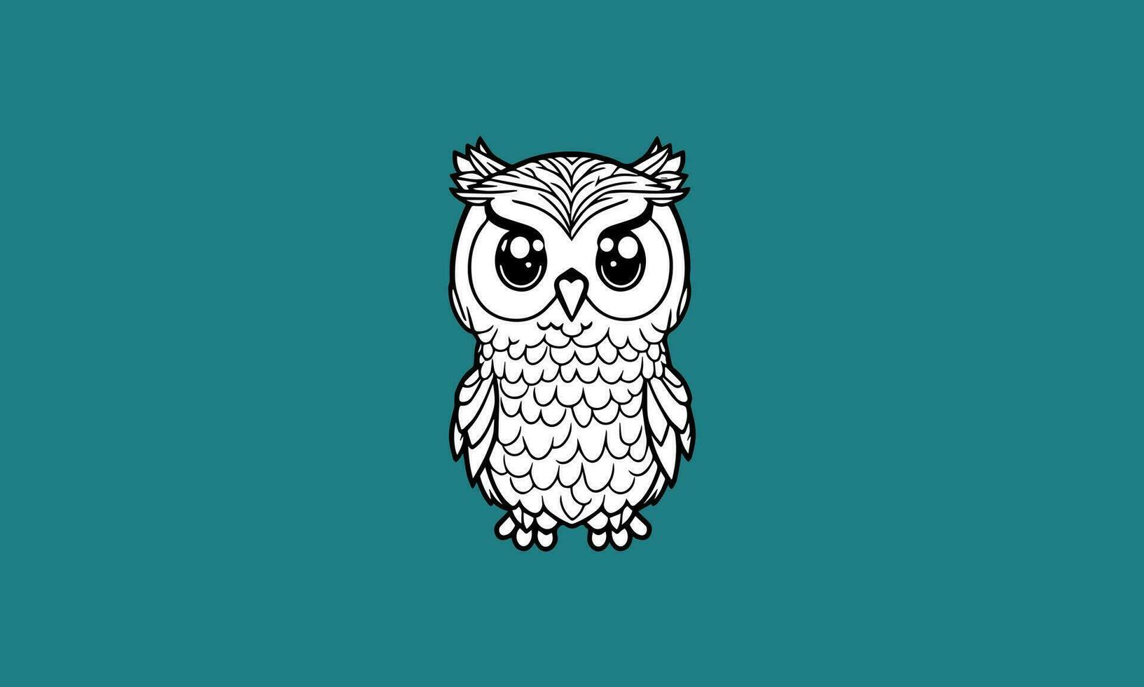 happy cute owl kawaii line art design vector