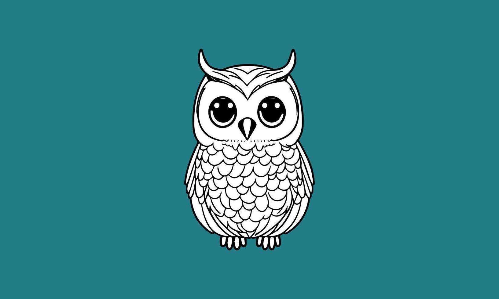 happy cute owl kawaii line art design vector