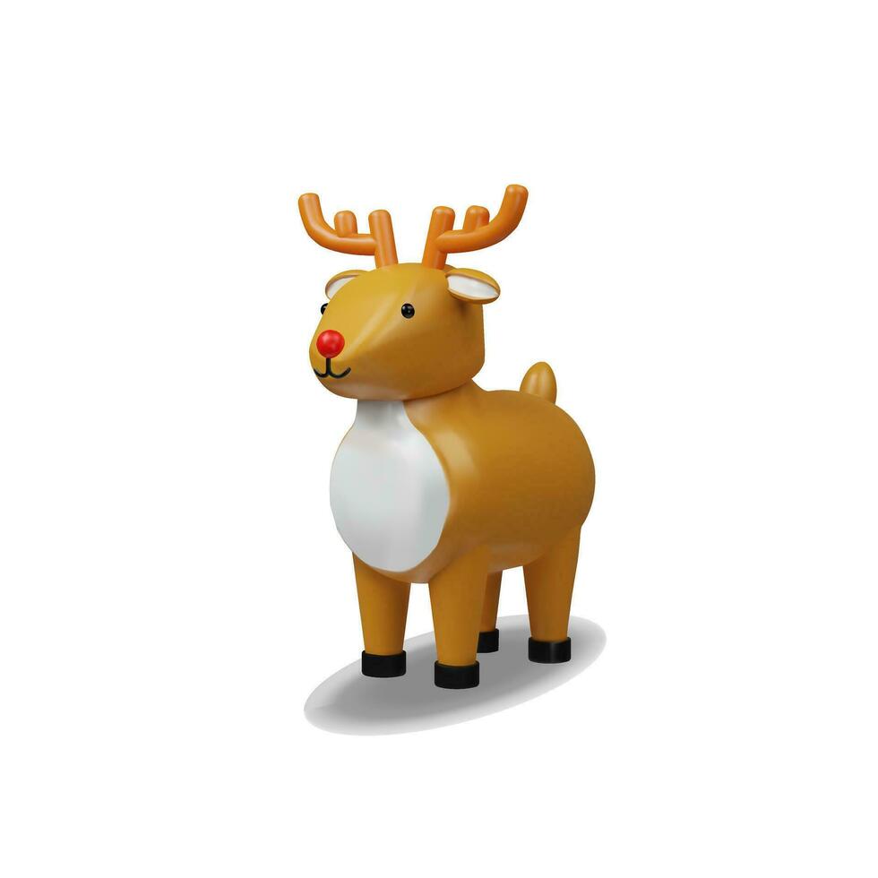3d render cute Christmas reindeer. Cartoon deer in plastic, clay style. Xmas element for winter decoration. Vector illustration in cartoon style. Animal character for december holiday