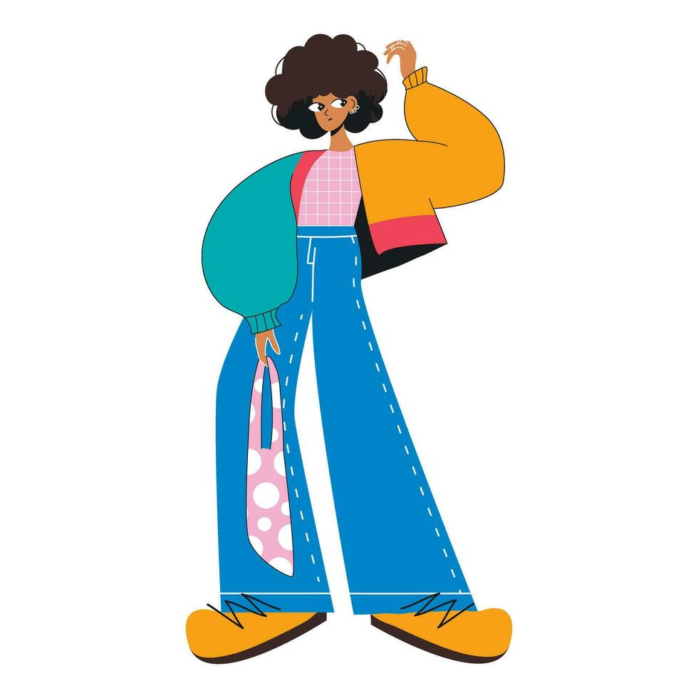 Young African American girl posing in fashionable clothes. vector