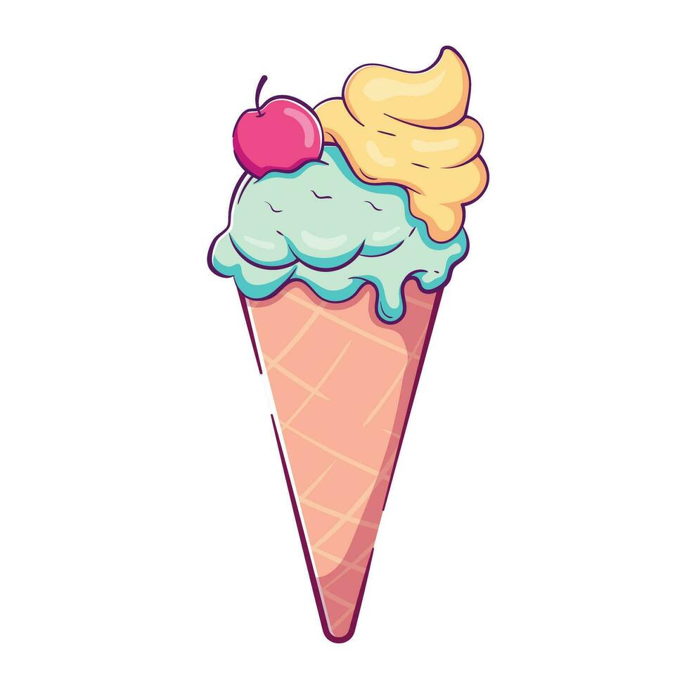 One doodle bed mint ice cream in waffle cone vector