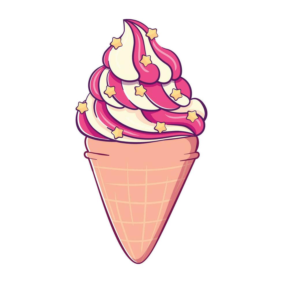 One doodle bed strawberry vanilla ice cream in waffle cone vector