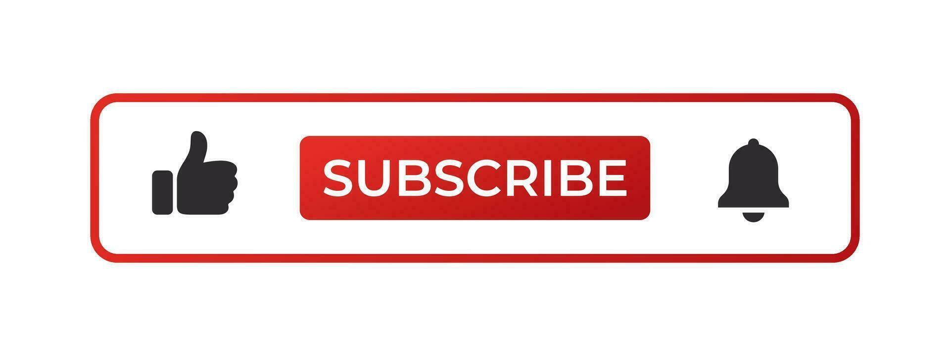 Subscribe red button with bell and like. Vector scalable graphics