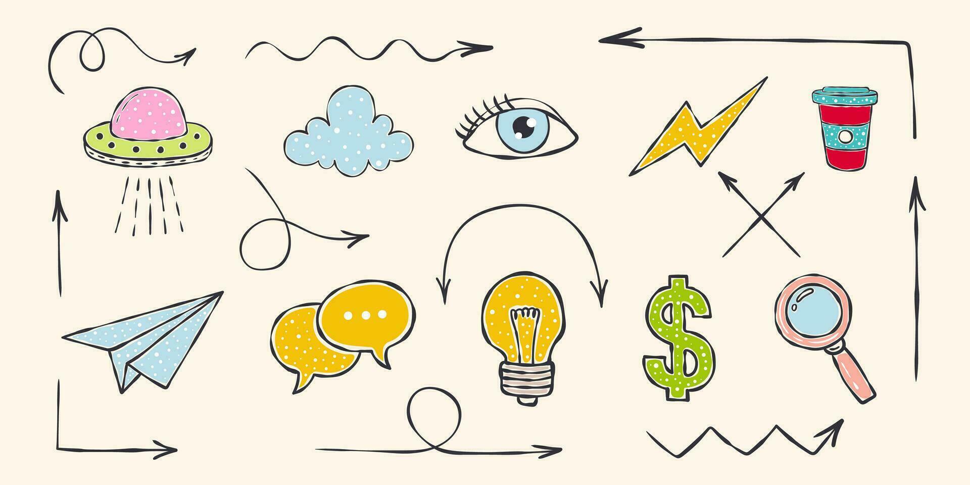 Hand-drawn graphic elements for design. Casual doodles icons and objects. Vector scalable graphics