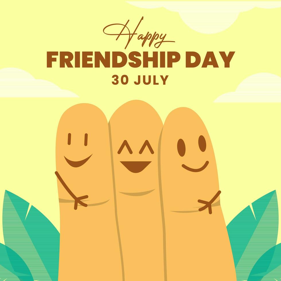 Vector illustration of 3 fingers embracing each other, symbolizing international friendship day. It is suitable for posters, sayings, screen printing on friendship day.