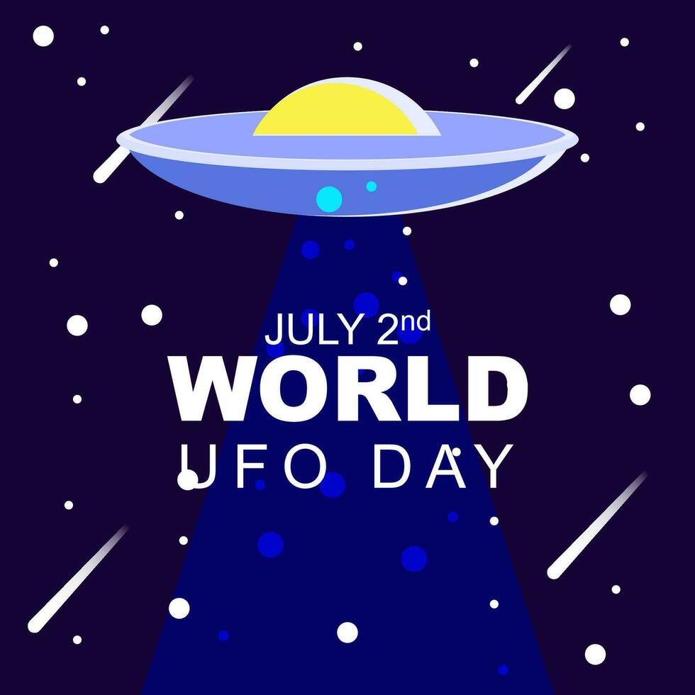 World ufo day 2 july, poster greeting card illustration design with UFO and earth in galaxy night vector