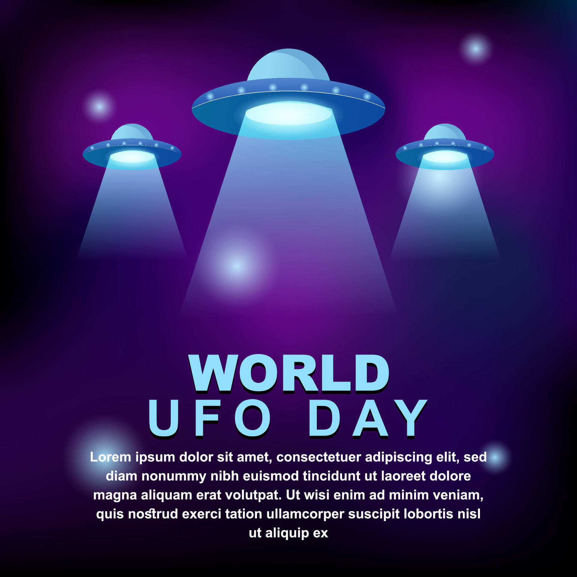 World ufo day 2 july, poster greeting card illustration design with UFO
