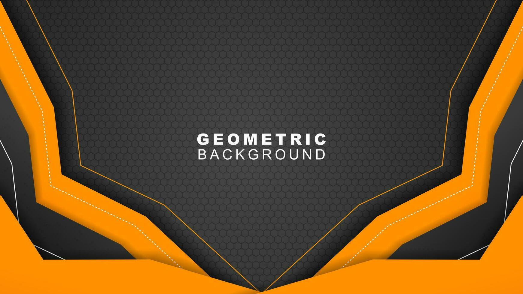 Geometric banner background in orange and black frame with hexagon pattern, offline streaming background and, gaming banner vector