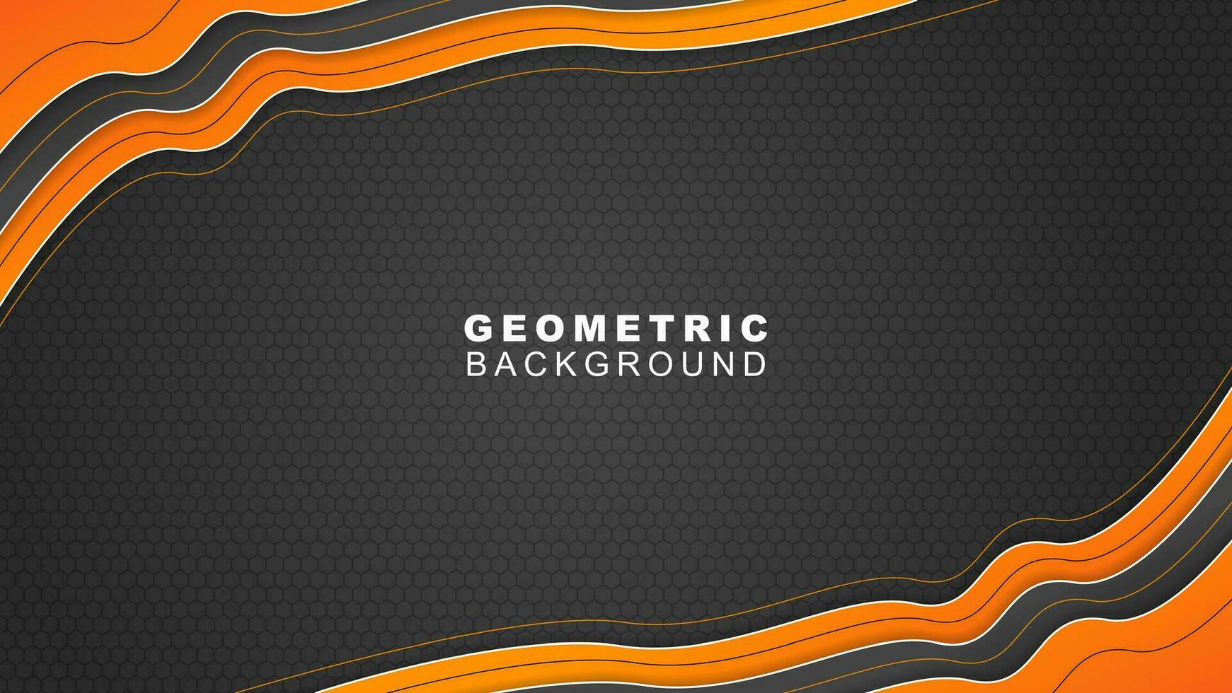 Geometric banner background in orange and black frame with hexagon pattern, offline streaming background and, gaming banner vector