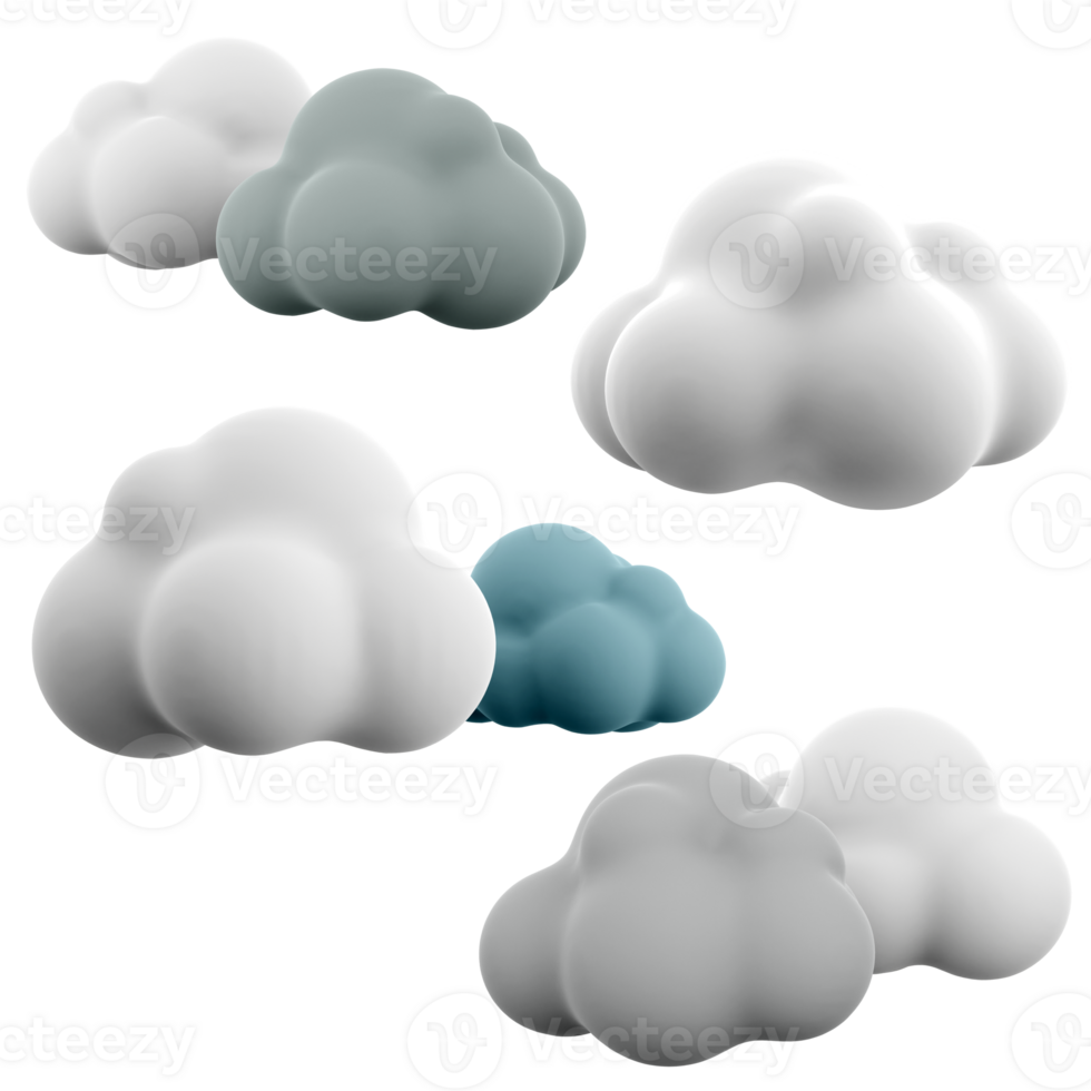 3d rendering dark and white clouds icon set. 3d rendering weather concept different poisitions icon set. png