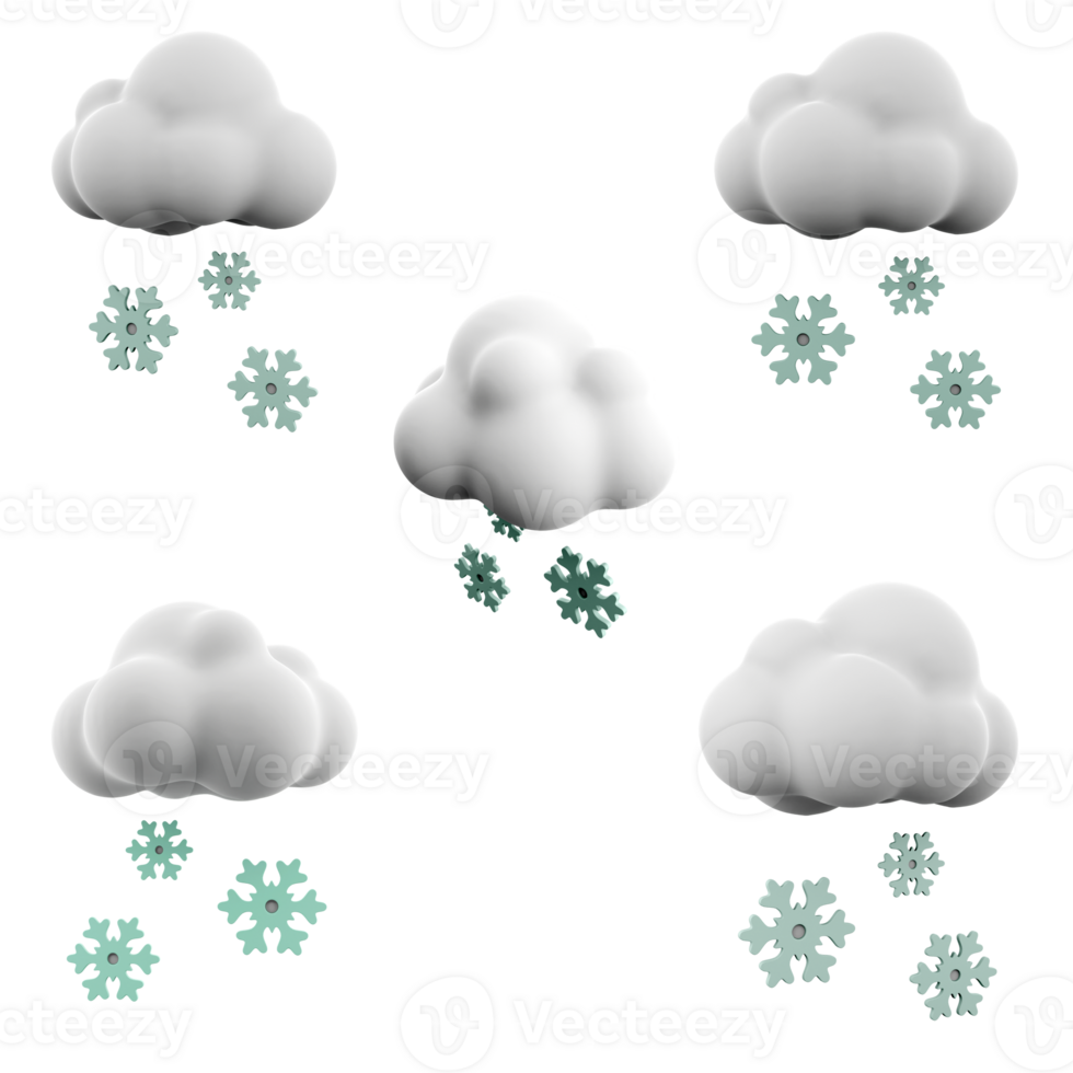 3d rendering snow icon set. 3d render cloud with snowflakes different positions icon set. Snow. png