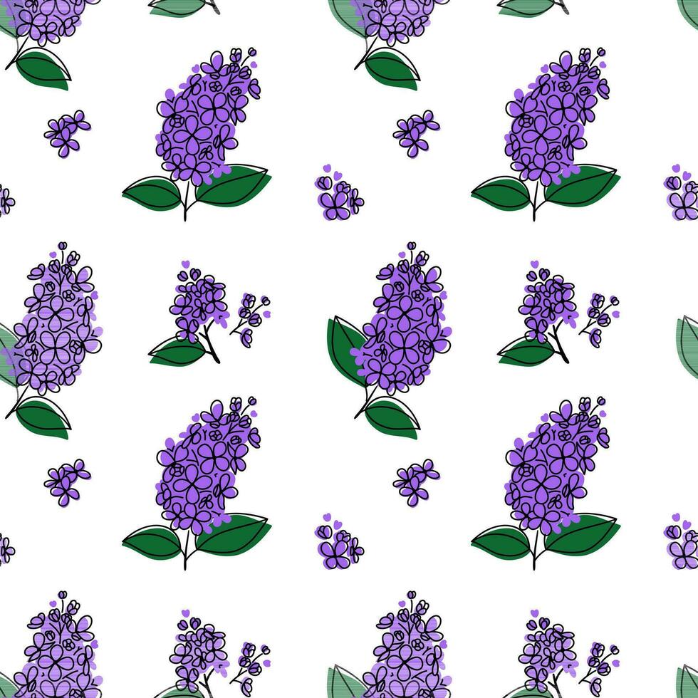 Seamless floral pattern lilac in abstract flat style on white background. Vector illustration