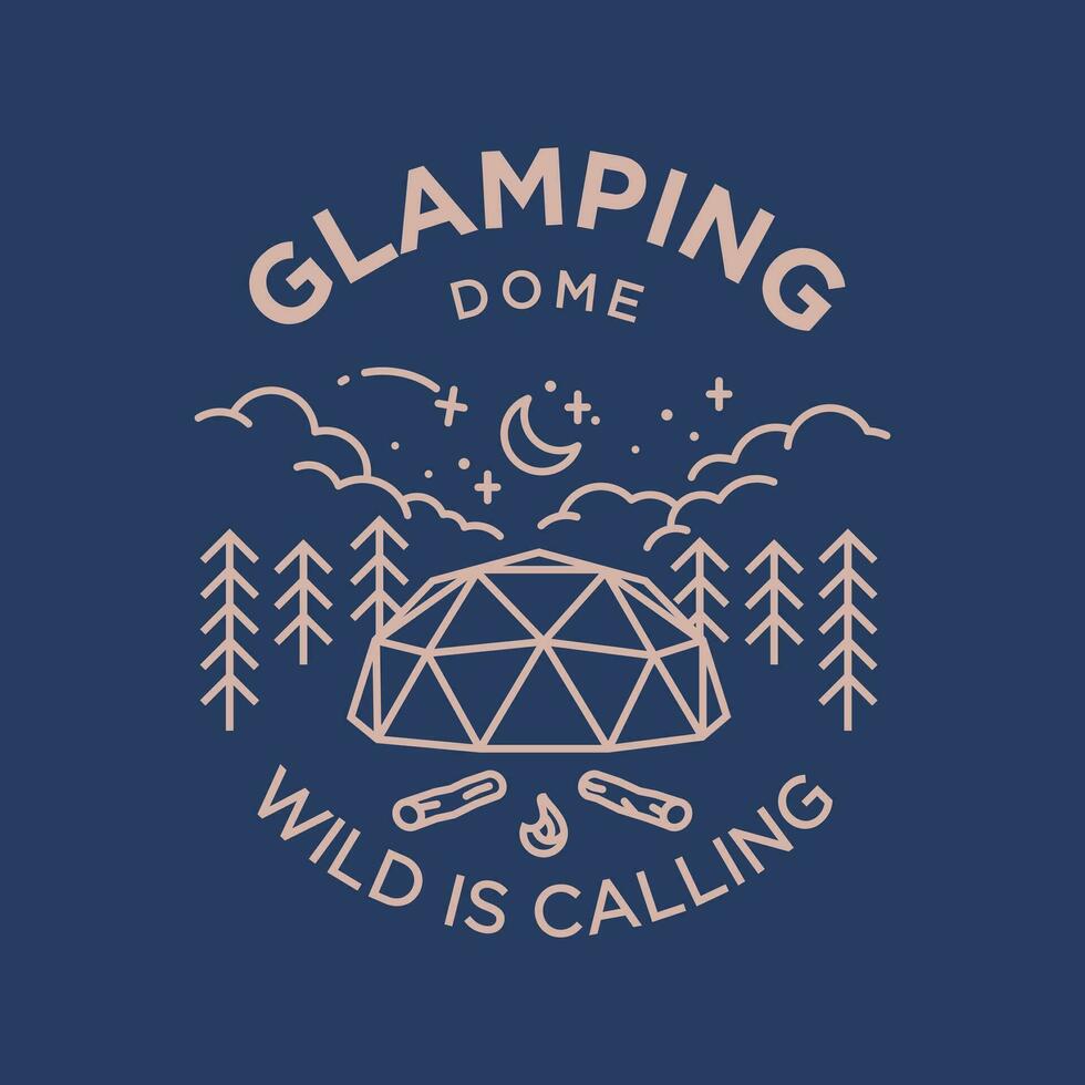 glamping camp dome vintage monoline vector illustration