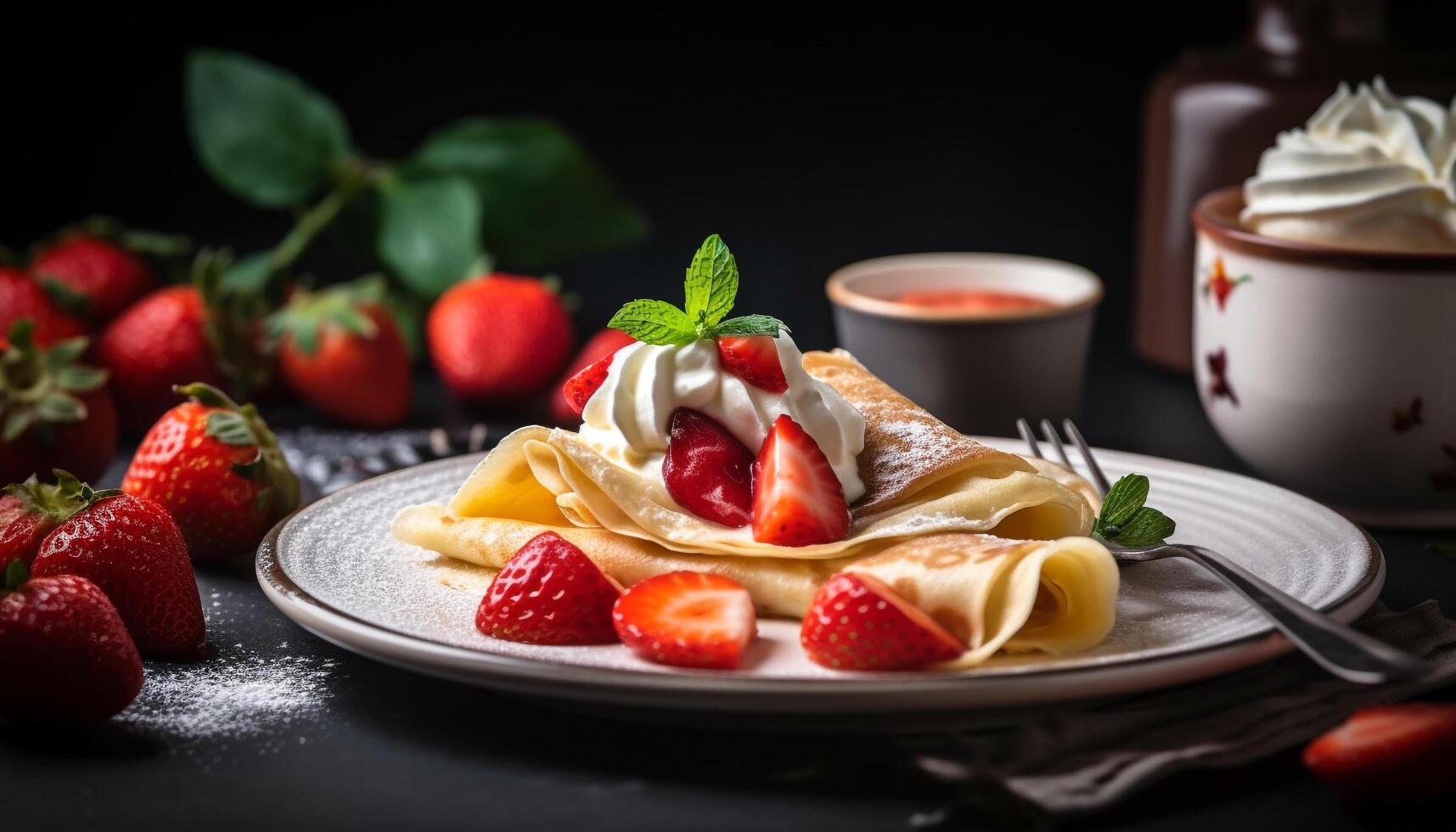 Sweet fruit stack on homemade rustic plate generated by AI photo