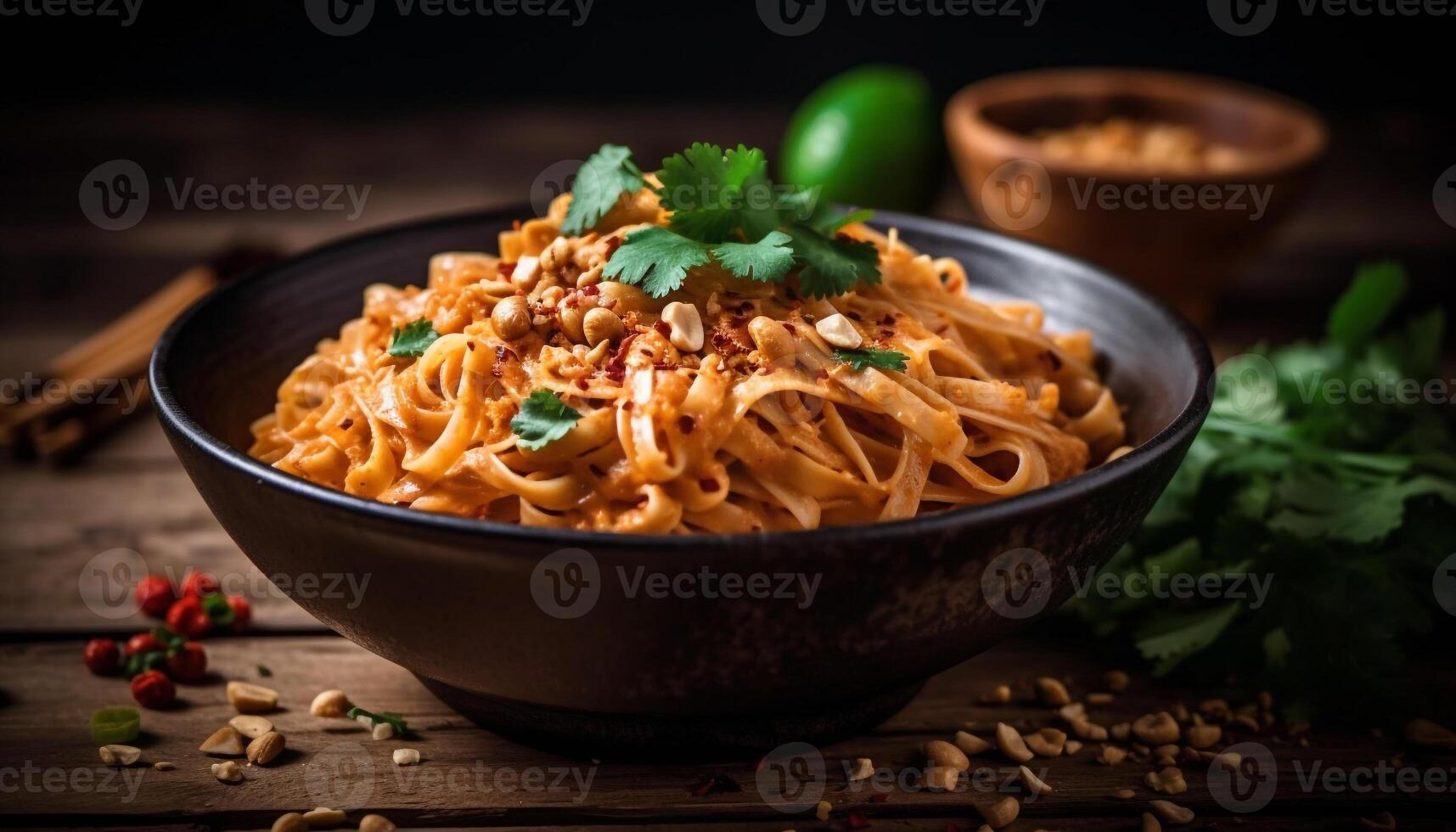 Healthy homemade pasta meal with fresh parsley generated by AI photo