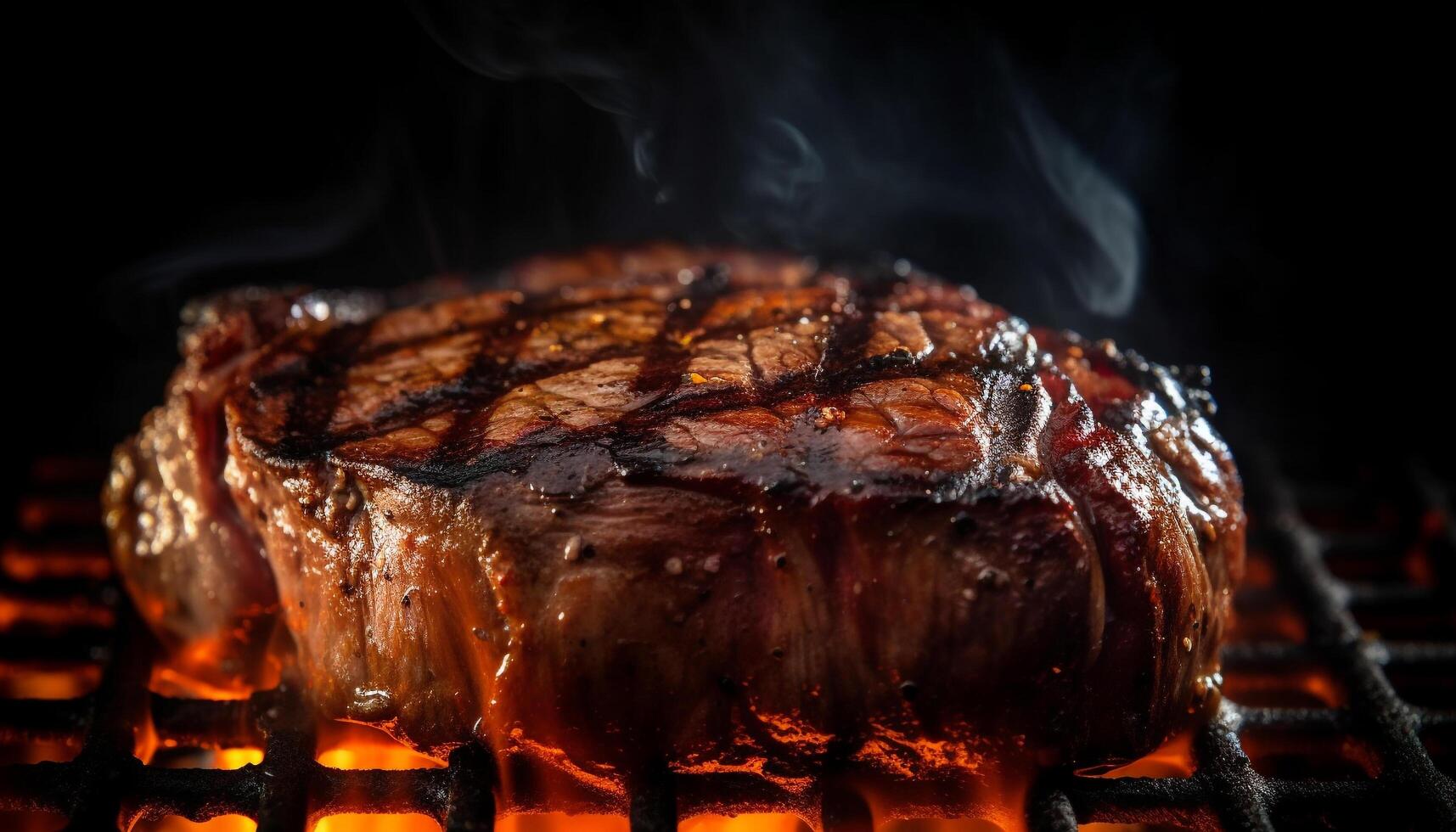 Glowing flame chars gourmet sirloin steak perfectly generated by AI photo