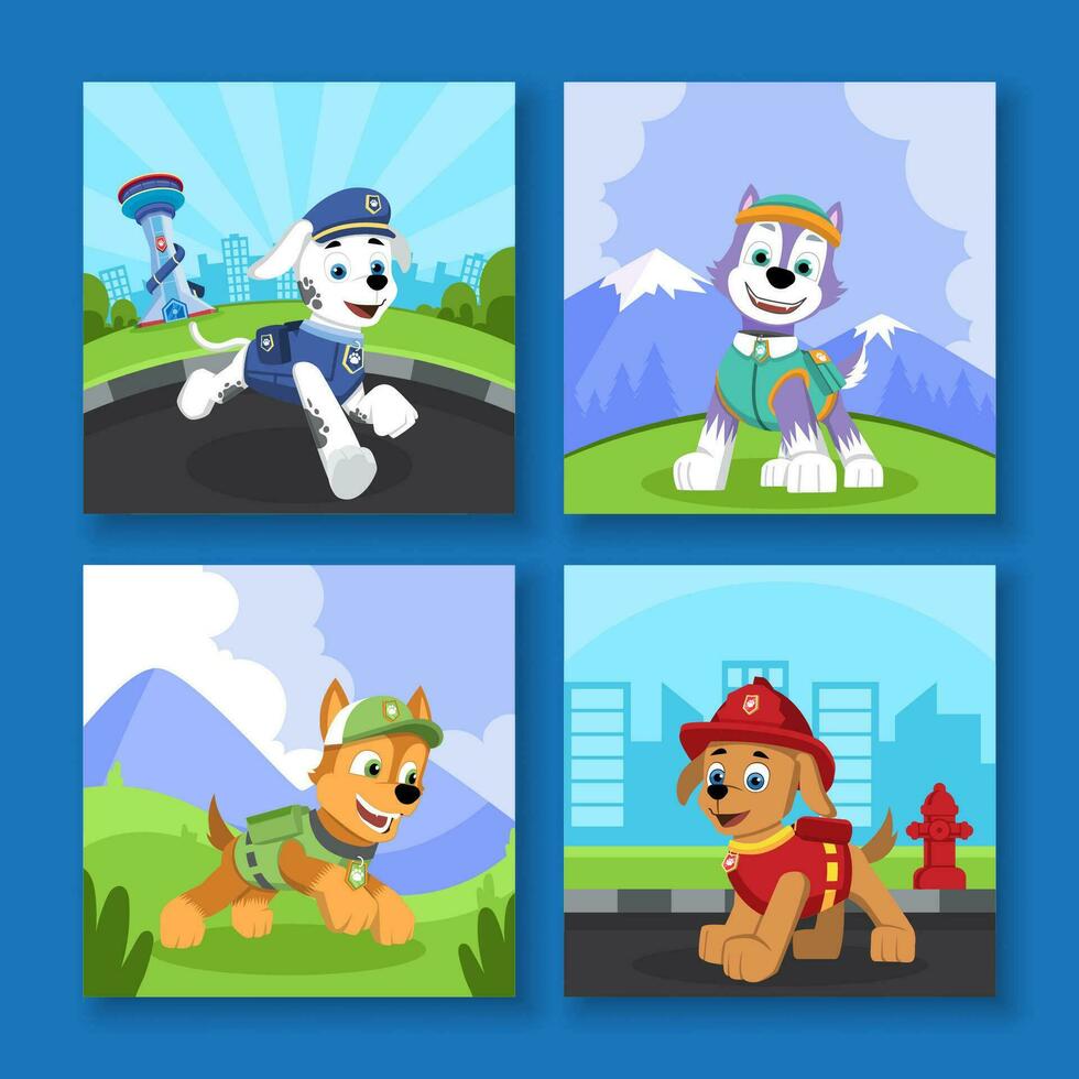 Dog in Uniform Social Media Post Template vector