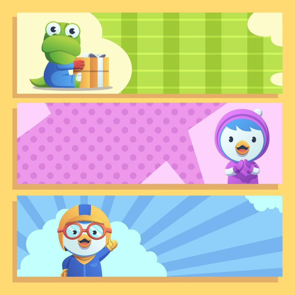 Little Penguin and Friends Banner Set vector