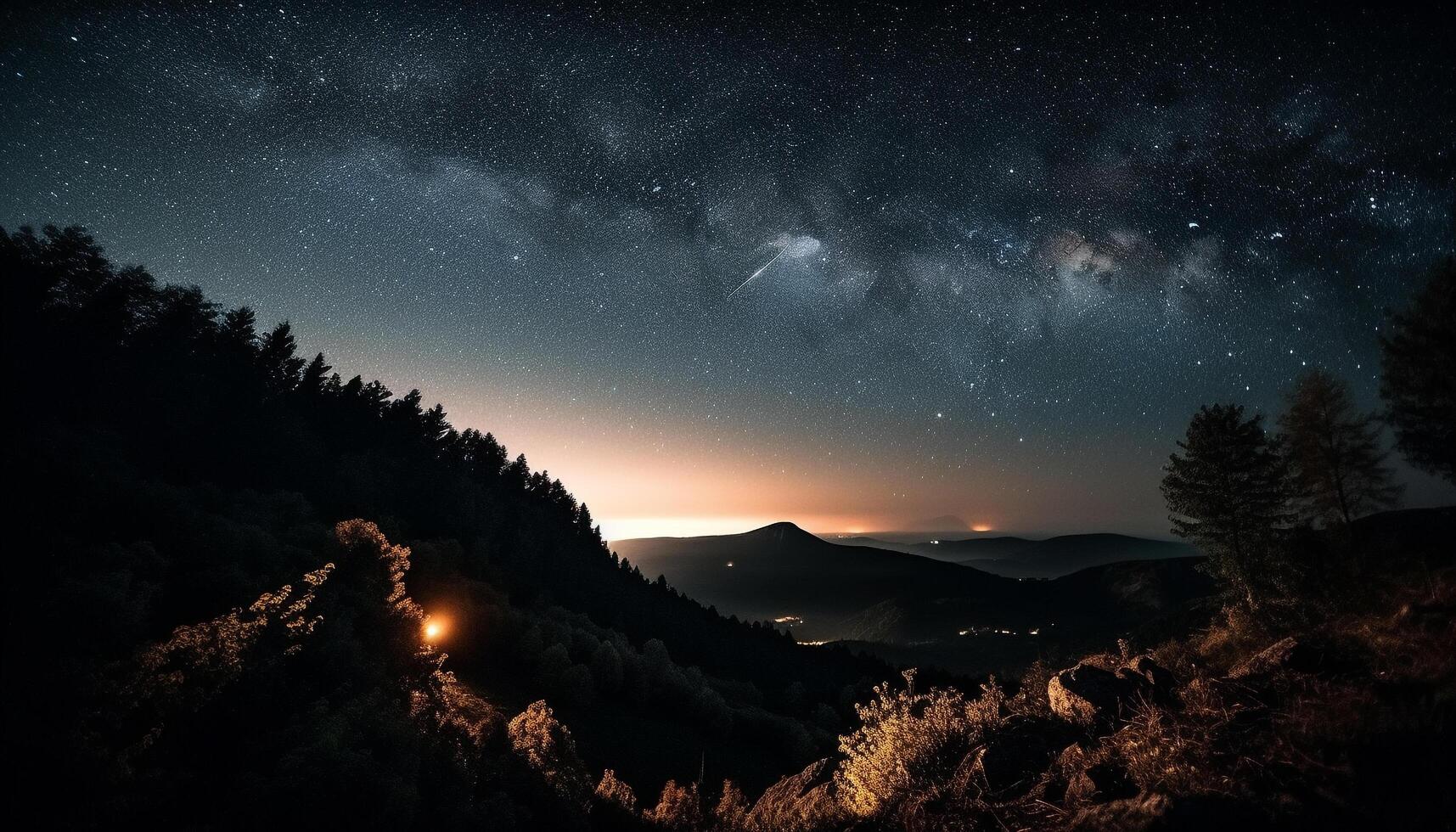 Milky Way Galaxy illuminating majestic mountain peak generated by AI photo