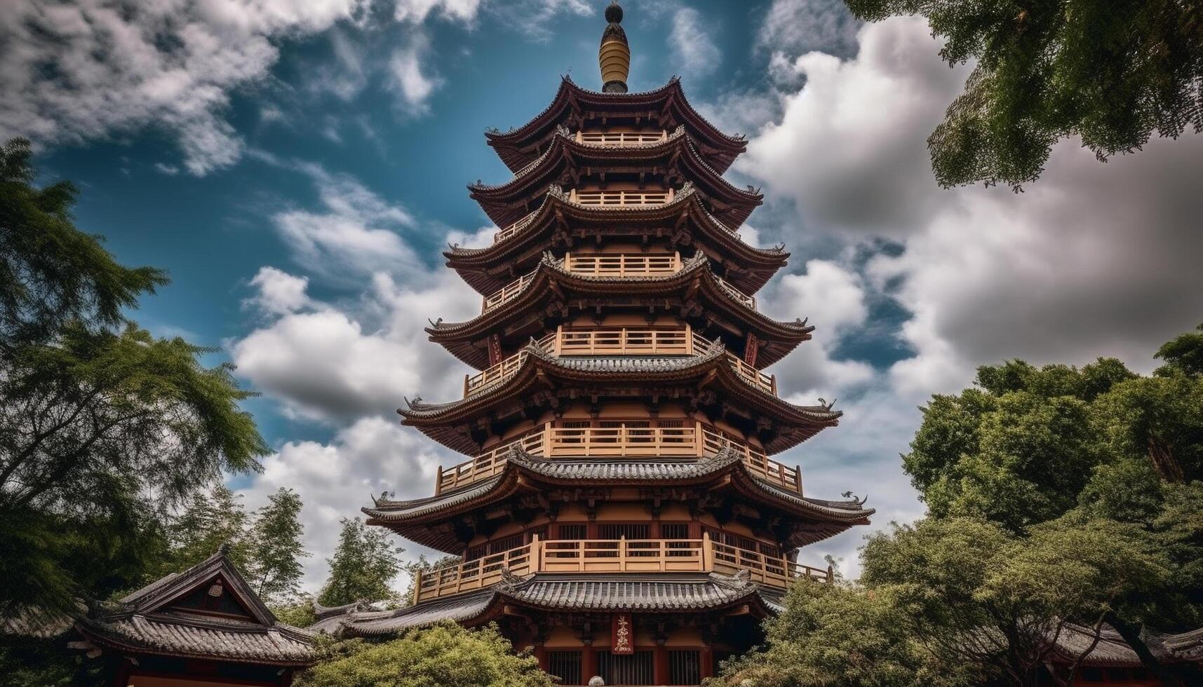 Ancient pagoda symbolizes spirituality in East Asian culture generated by AI photo