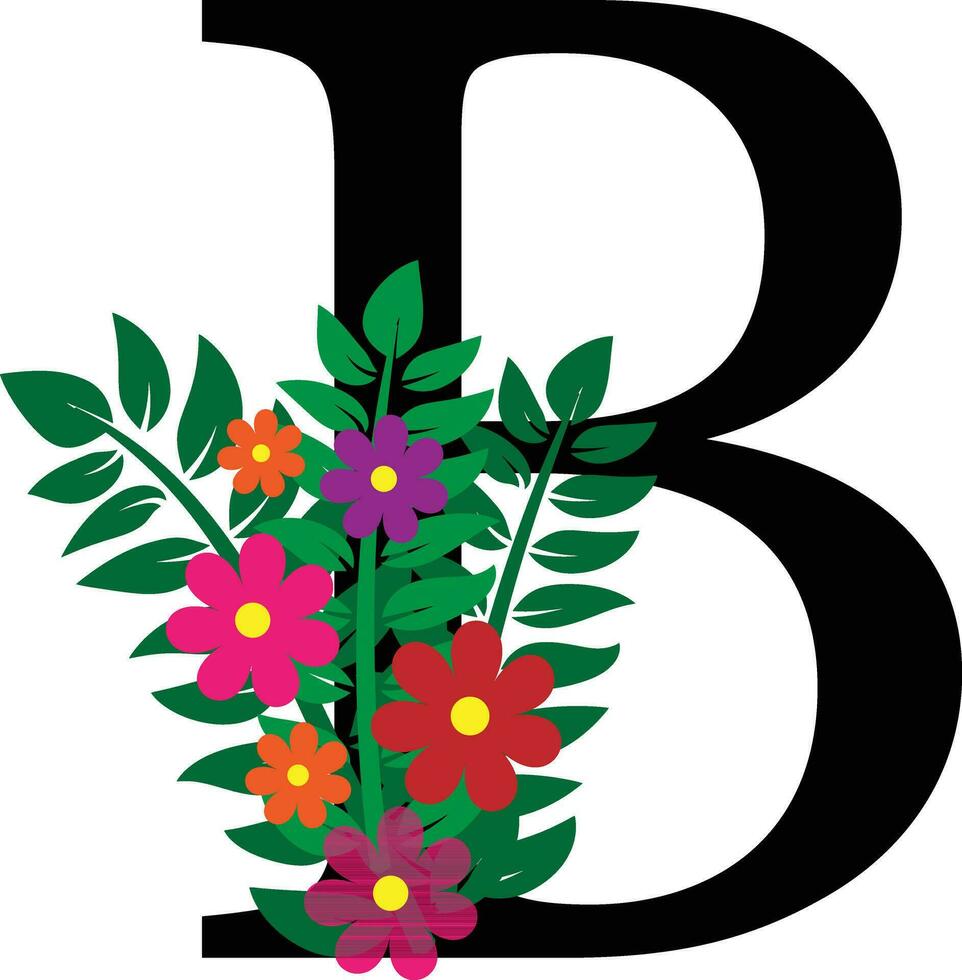 B Floral Alphabet Design vector