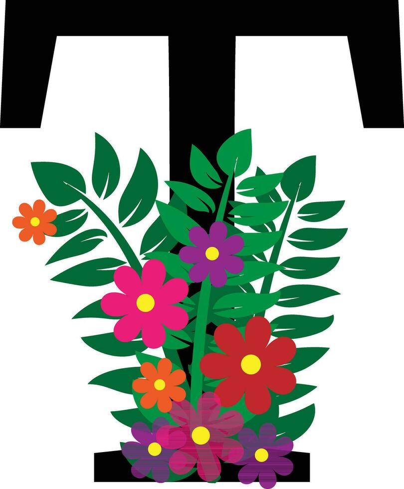 T Floral Alphabet Design vector