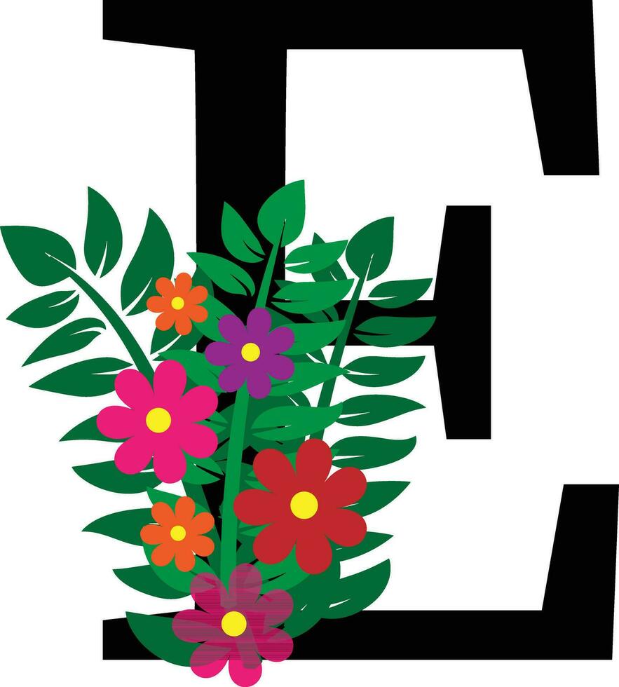E Floral Alphabet Design vector