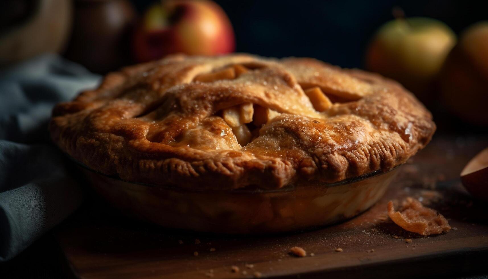 Rustic apple pie, a sweet indulgence for autumn comfort food generated by AI photo