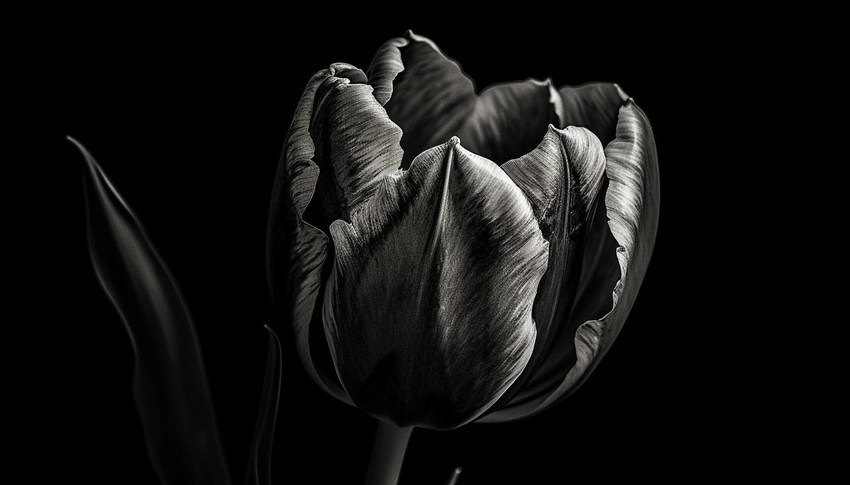 Monochrome tulip blossom on black background beauty generated by AI photo