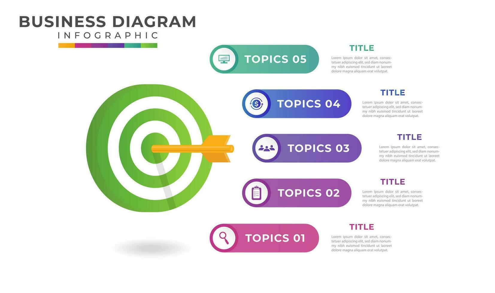 moderno objetivo diagrama con icono proyecto. presentación vector infografía modelo para negocio.