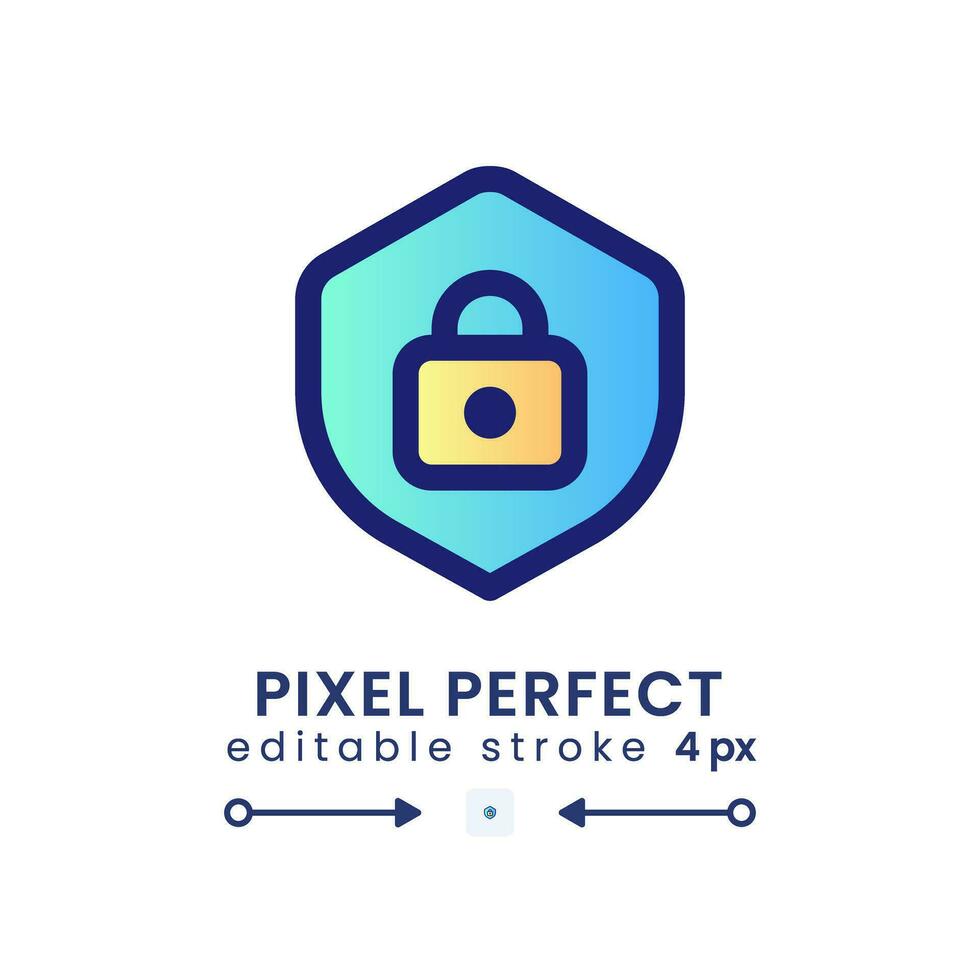 Protection gradient fill desktop icon. Shield with lock. System security. Internet privacy. Pixel perfect 128x128, outline 4px. Modern colorful linear symbol. Vector isolated editable RGB element
