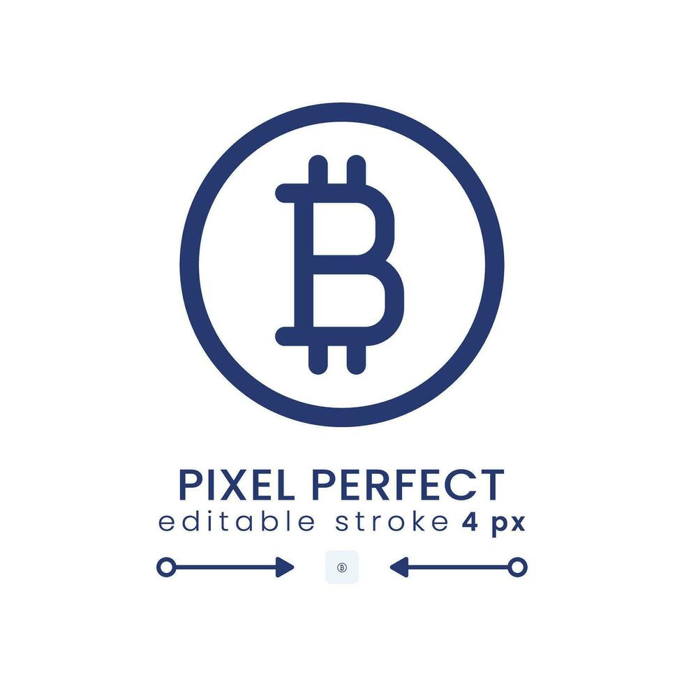 Bitcoin linear desktop icon. Virtual money. Financial technology. Mining software. Pixel perfect 128x128, outline 4px. GUI, UX design. Isolated user interface element for website. Editable stroke vector