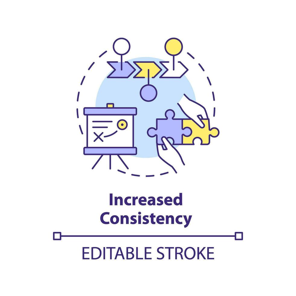 Increased consistency concept icon. Brand identity. Trust building. Publish online. Quality content. Project management abstract idea thin line illustration. Isolated outline drawing. Editable stroke vector