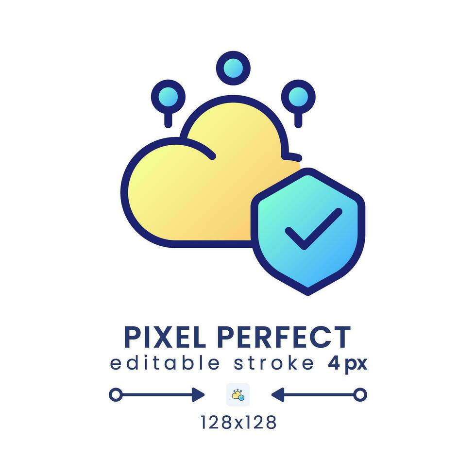 Cloud security gradient fill desktop icon. Data privacy protection. Access control. Pixel perfect 128x128, outline 4px. Modern colorful linear symbol. Vector isolated editable RGB element