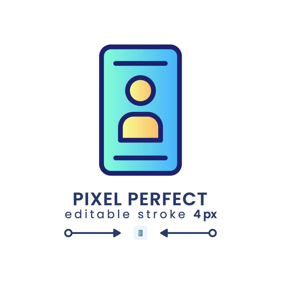 Personal profile gradient fill desktop icon. Mobile authentication. Identity verification. Pixel perfect 128x128, outline 4px. Modern colorful linear symbol. Vector isolated editable RGB element